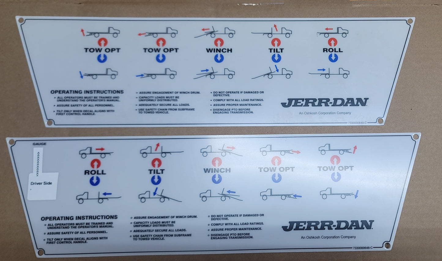 Decal Control Panel 5 | Jerr-Dan PN 7330000648