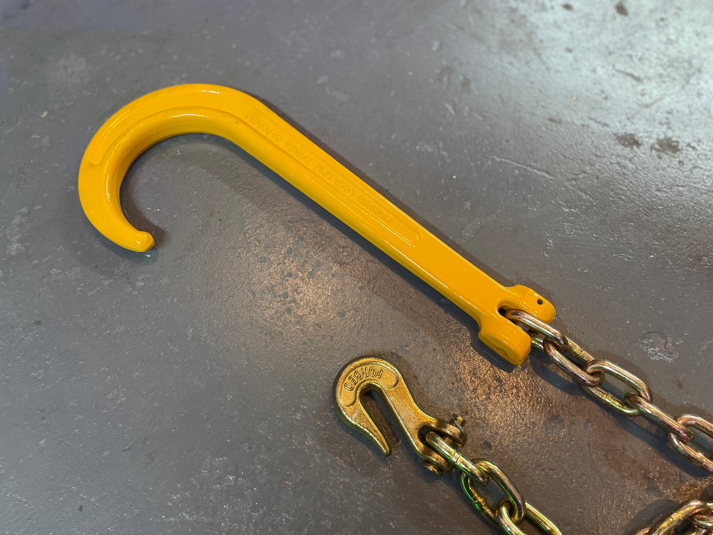 8' Safety Chain with G80 15" J hook and Grab Hook on other end for Rollback Tow Trucks
