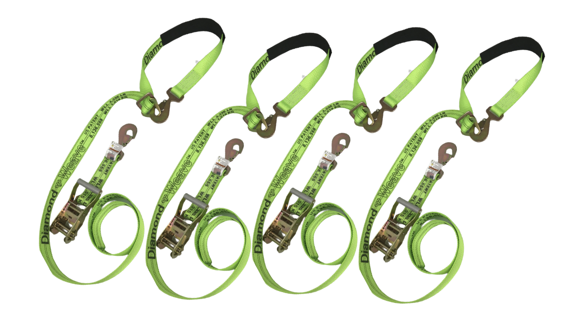 4 Pack of 2" x 10' Diamond Weave- Flat Snap Hook Axle Strap Combo