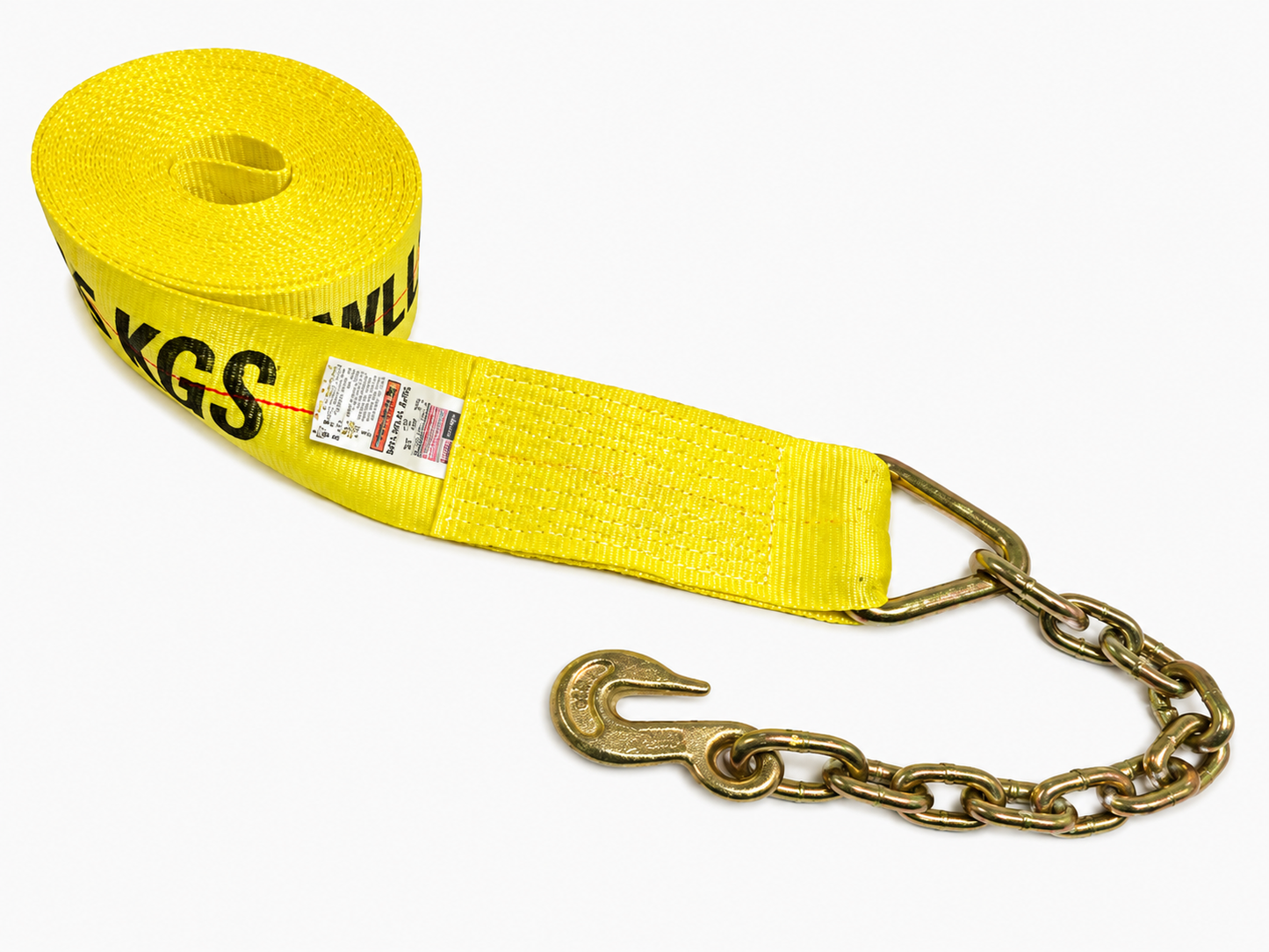 4" Winch Strap with Chain & Grab Hook End - 30'