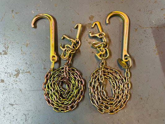 2 Pack of 5/16" X 10' Safety Chains with 15" J Hook and RTJ Cluster Hooks