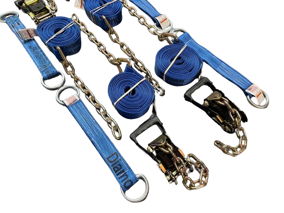 14' 8 Point Tie Down with D Ring Dogbone Straps and Heavy Duty Chain Ratchet Handle