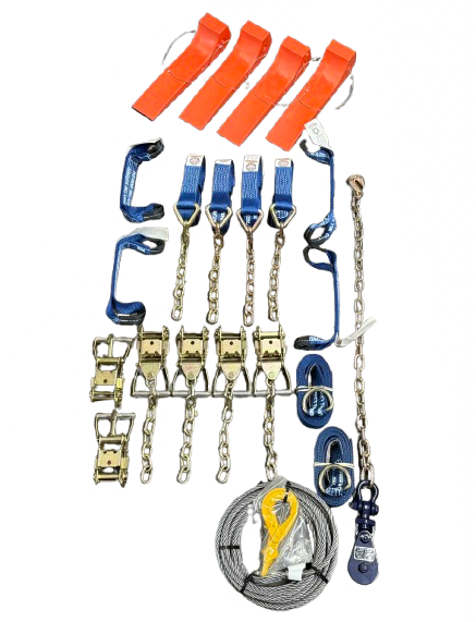 Rollback Tie Down Kit with Wheel Lift Ratchet Straps, Skates, Snatch Block and Winch Cable
