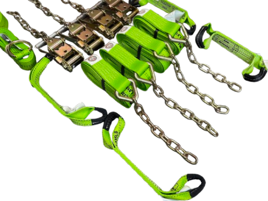 Standard Rollback Tie Down Kit with Wheel Lift Ratchet and "D" ring Straps.