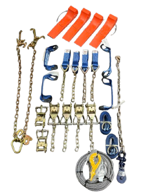 Complete Rollback Tie Down Kit with Wheel Lift Ratchet Straps, Snatch Block, Winch Cable, Skates and RTJ Chain Bridle