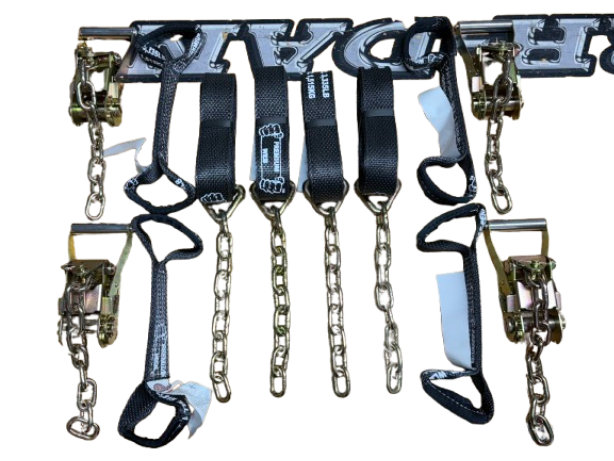 8 Point Kit of 16' Premium Webbing Rollback / Flatbed Car Tie-Downs with Chain Tails