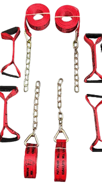 NO RATCHET - 8 Point Kit of 16' Premium Webbing Rollback / Flatbed Car Tie-Downs with Chain Tails
