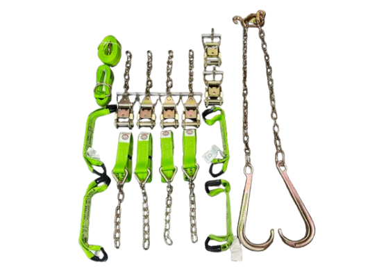Standard Rollback Tie Down Kit with V Chain Bridle 15" J Hooks