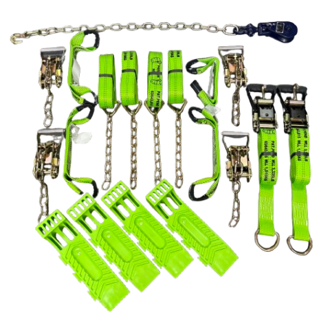 Bundle - 8 Point Tie Down Kit with Wheel Lift Ratchet Straps, 2T Snatch Block and Set of 4 Hi-Viz Interlocking Skates
