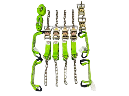 Standard Rollback Tie Down Kit with Wheel Lift Ratchet and "D" ring Straps.