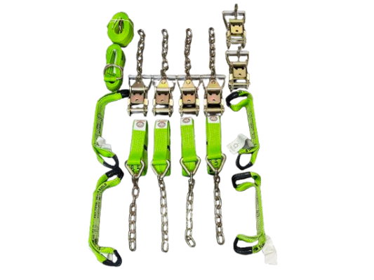 Standard Rollback Tie Down Kit with Wheel Lift Ratchet and "D" ring Straps.