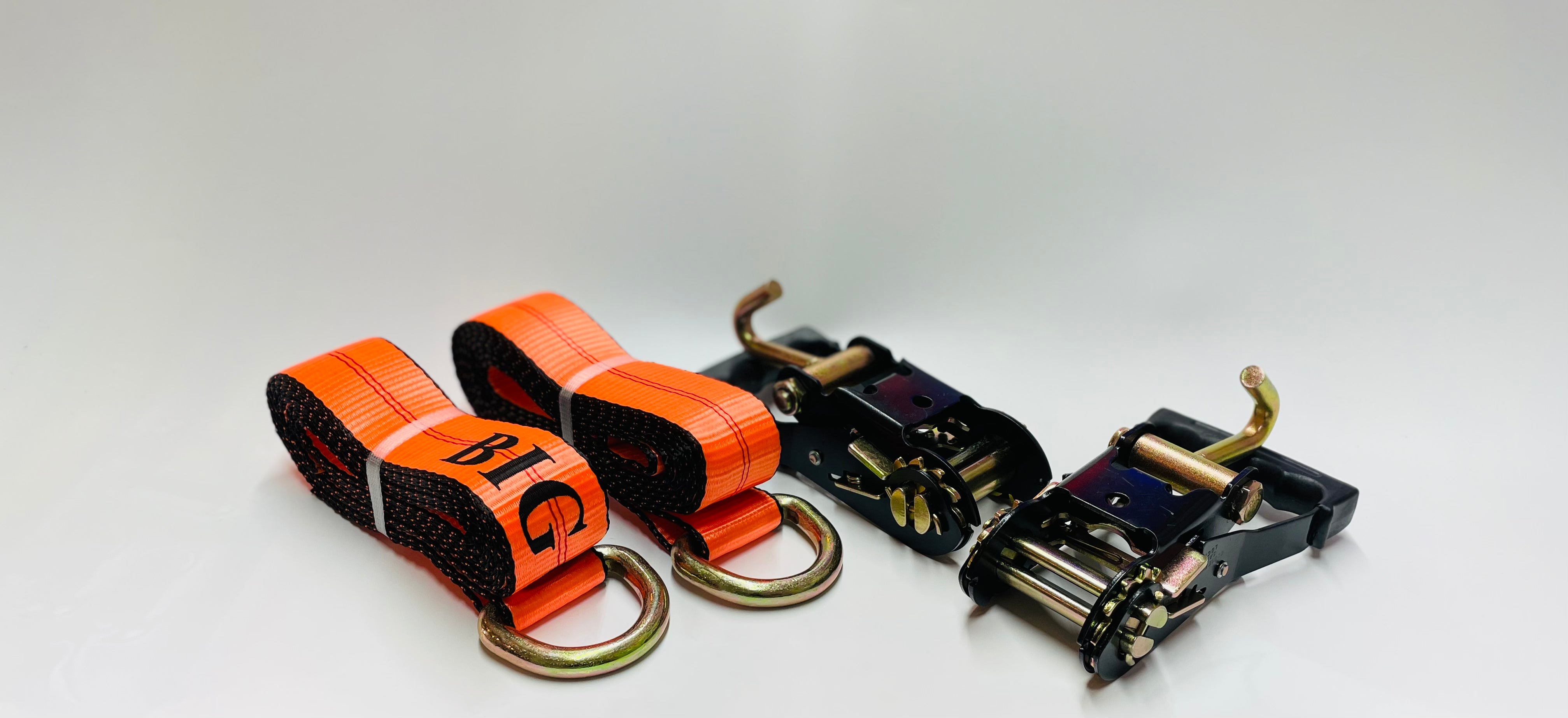 4 Pack of Orange D Ring straps with Heavy Duty Comfort Grip Ratchet ha ...
