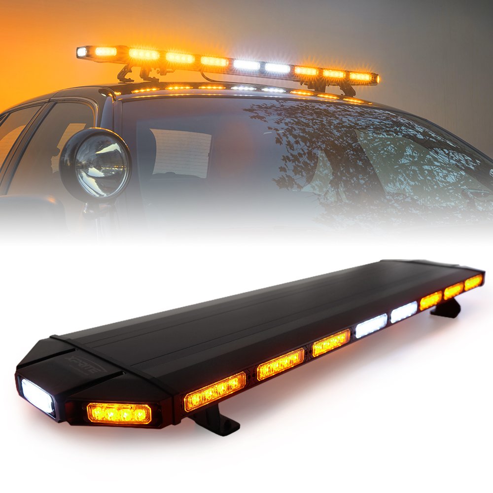 48" Amber Emergency Strobe Bar Lights Black Hawk Heavy-duty Rooftop Security Flashing Hazard Warning Lightbar for Tow Trucks Construction Vehicles Traffic Pilot Cars Snowplow