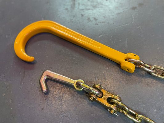 5/16 X 8' Safety Chain w/ G80 15" J hook and Mini J hook on other end for Rollback Tow Trucks