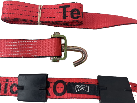Red TECNIC PRO Swivel-J Ratchet Wheel strap with Tread Grabs