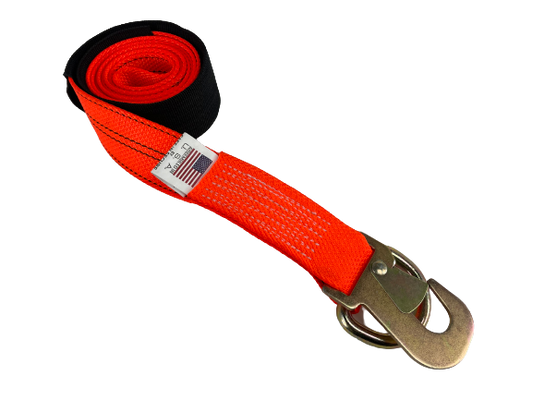 8' Premium Web Wheel Lift Strap w/ Flat Snap Hook, D-Ring & Cordura Sleeve