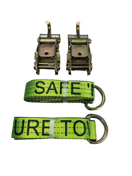 2pk Green TECNIC D Ring straps with 2 Finger hook ratchets