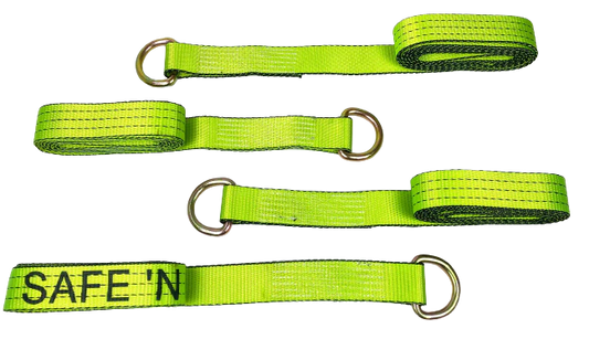 4PK Hi-VIZ Green TECNIC Webbing Lasso Straps with D-Rings
