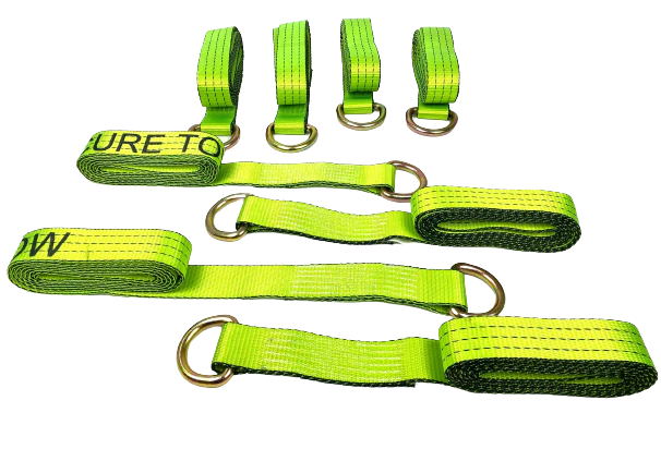 8PK Hi-VIZ Green TECNIC Webbing Lasso Straps with D-Rings