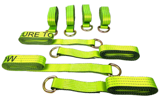 8PK Hi-VIZ Green TECNIC Webbing Lasso Straps with D-Rings