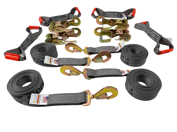 8 Point Kit Premium WEAVE Rollback / Flatbed Car Tie-Downs with Twisted Snap Hooks
