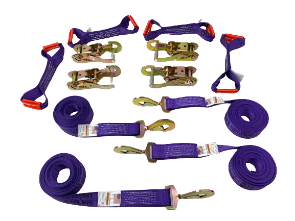 8 Point Kit Premium WEAVE Rollback / Flatbed Car Tie-Downs with Twisted Snap Hooks
