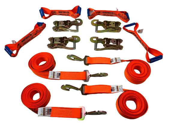 8 Point Kit Premium WEAVE Rollback / Flatbed Car Tie-Downs with Twisted Snap Hooks