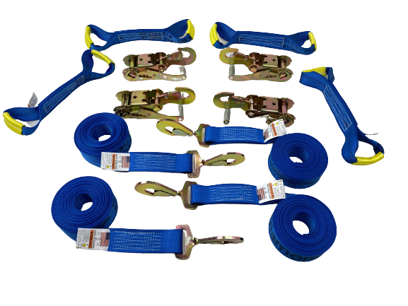 8 Point Kit Premium WEAVE Rollback / Flatbed Car Tie-Downs with Twisted Snap Hooks