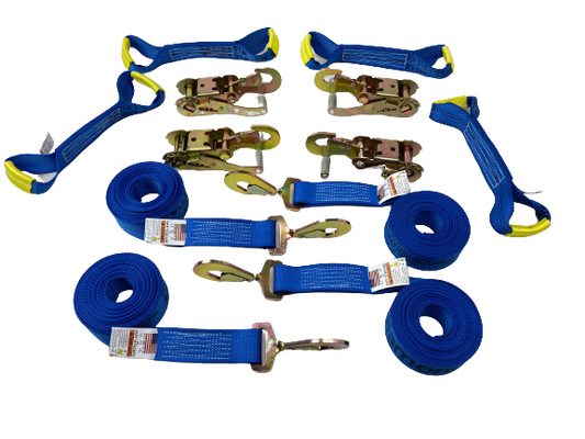 8 Point Kit Premium WEAVE Rollback / Flatbed Car Tie-Downs with Twisted Snap Hooks