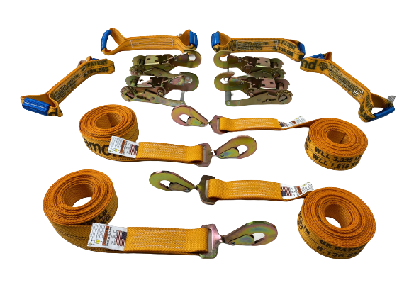 8 Point Kit Premium WEAVE Rollback / Flatbed Car Tie-Downs with Twisted Snap Hooks