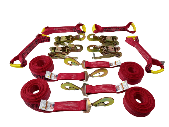 8 Point Kit Premium WEAVE Rollback / Flatbed Car Tie-Downs with Twisted Snap Hooks